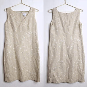 Ann Taylor Tan Silk Linen Sleeveless Embroidered Dress - 10